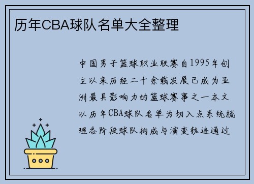 历年CBA球队名单大全整理
