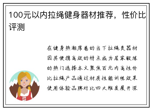 100元以内拉绳健身器材推荐，性价比评测